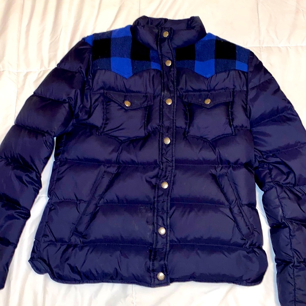 Authentic Penfield Women Rockford Plaid Yoke Down Jacket Navy
